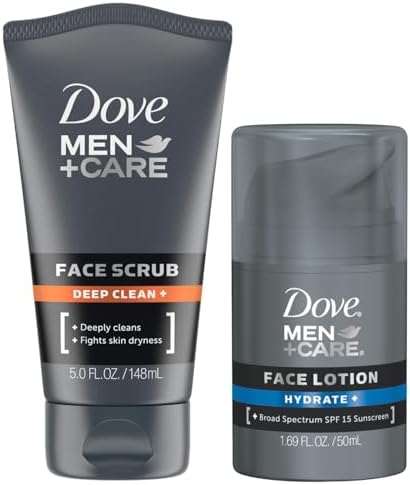 Dove Men+ Care Bundle – Men’s Face Lotion, Hydrate+ SPF 15 & Face Scrub, Deep Clean+ Moisturizer (2 Piece Set) Dove