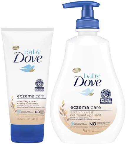 Dove Baby Skin Care Bundle – Colloidal Oatmeal Derma Care Soothing Wash & Eczema Care Soothing Cream, Fragrance Free (2 Piece Set) Dove