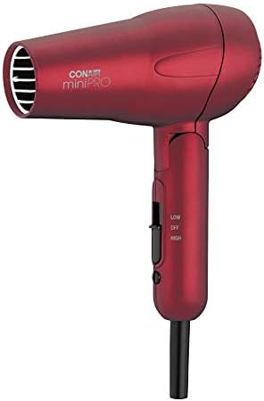 Conair miniPRO Tourmaline Ceramic Travel Hair Dryer with Folding Handle, Red Conair