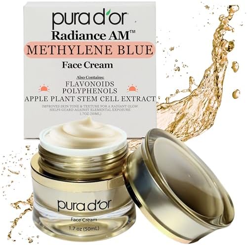 PURA D'OR 1.7 Oz Radiant Glow AM Face Cream - Methylene Blue, Polyphenols, Flavonoids, Apple Stem Cell Extract - Aloe Vera Base Anti-Aging Morning Moisturizer - Daily Facial Treatment For Women & Men Pura D'Or