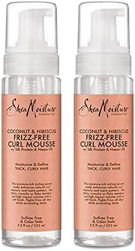 SheaMoisture Coconut & Hibiscus Curl Mousse 2-Pack – Moisturizing Frizz-Free Curl Mousse w/Silk Protein & Neem Oil for Thick, Curly Hair, 7.5 Oz Ea SheaMoisture