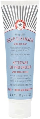 First Aid Beauty - Pure Skin Deep Cleanser with Red Clay, Deep Cleansing Face Wash with Antioxidant Booster for Oily and Blemish-Prone Skin, Reduce Oil & Unclog Pores, Safe for Sensitive Skin, 4.7 oz First Aid Beauty