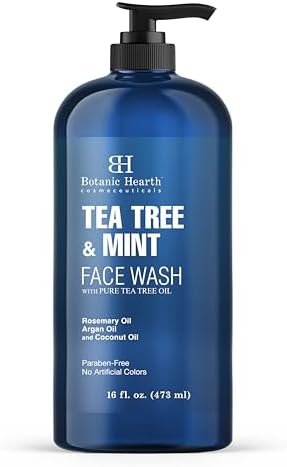 Botanic Hearth Tea Tree Face Wash with Mint - Acne Fighting, Premium, Hydrating Liquid Face Soap with Pure Tea Tree Oil - for Women and Men, Paraben Free, Fights Acne - 16 fl oz Botanic Hearth