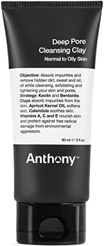 Anthony Deep Pore Cleansing Clay, 3 Fl Oz, Contains Kaolin and Bentonite Clays, Apricot Oil, Calendula, Vitamins A, C, and E, Removes Dirt, Sweat, and Oil While Deep Cleansing and Exfoliating Skin Anthony