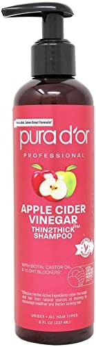 PURA D'OR Apple Cider Vinegar Thin2Thick Shampoo (8oz) Biotin, Castor Oil for Reduced Frizz, Split Ends, Clarifying & Detox, No Parabens, No Sulfates, All Hair Types, Men & Women Pura D'Or