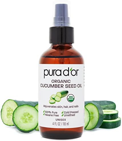 PURA D'OR 4 Oz Organic Cucumber Seed Oil100% Pure USDA Certified Premium Grade All Natural Moisturizer, Cold Pressed, Unrefined, Hexane-Free Base Carrier Oil for DIY Skin Care For Men & Women Pura D'Or