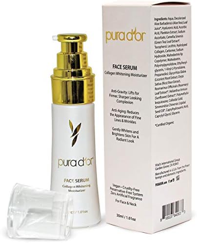 PURA D'OR Face Serum Collagen Whitening Moisturizer (30mL)-Whitens & Brightens Skin For Radiant, Firmer, Sharper Looking Complexion, Reduces the Appearance of Fine Lines & Wrinkles- For Face & Neck Pura D'Or