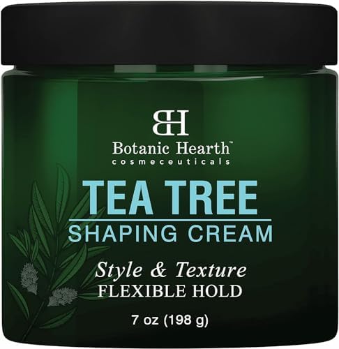 Botanic Hearth Tea Tree Shaping Cream, Hair Styling Cream with Collagen & Biotin - Style & Texture, Strong & Flexible Hold, for All Hair Types - Men and Women - Made in USA - 7 oz Botanic Hearth