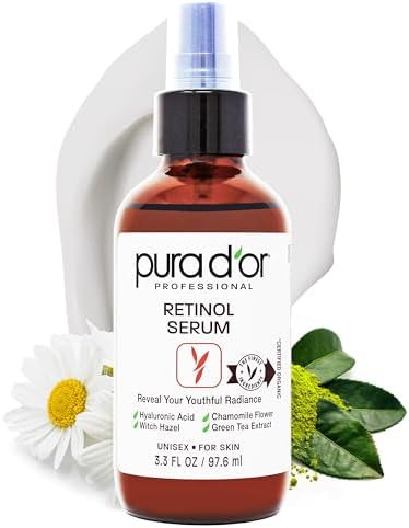 PURA D'OR 3.3 Oz Retinol Serum For Nighttime - Advanced PM Skin Care Formula - Anti-Aging Wrinkle Reducer for Radiant Skin - Natural Vitamin A & Collagen Booster - Fine Lines Treatment - Travel Size Pura D'Or