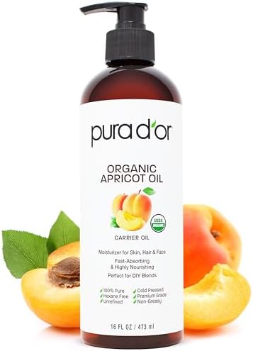 PURA D'OR 16 Oz ORGANIC Apricot Kernel Oil - 100% Pure & Natural USDA Certified Cold Pressed Carrier Oil - Antioxidant & Vitamin E Rich Moisturizer for Natural Glow & Softness - Face, Skin & Hair Pura D'Or