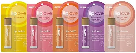 Raw Sugar Lip Love Bundle - Lip Balm made with Safflower Seed Oil, Beeswax, Shea Butter & Coconut Oil to Restore Dry, Chapped Lips, Clean Ingredients (Pack of 5) Raw Sugar