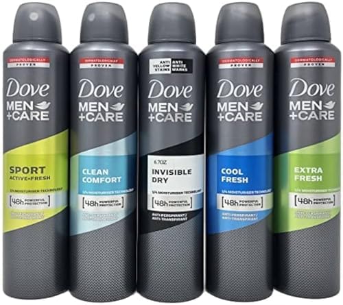 Dove Men + Care Antiperspirant Spray Variety Set, Sport, Clean Comfort, Invisible Dry, Cool Fresh and Extra Fresh Scents, 8.45 Ounce, 5 Count Dove