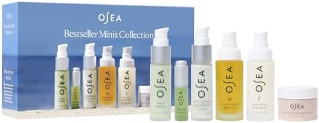 OSEA Bestseller Minis Collection - 6-Piece Mini Face & Body Set for Glowing Skin - Includes Cleanser, Hyaluronic Serum, Protection Cream, Body Scrub, Body Oil & Body Balm - Perfect Holiday Gift Set Osea