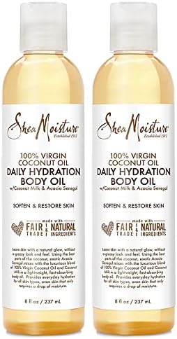 SheaMoisture Body Oil, Daily Hydration 2-Pack – Lightweight, Non-Greasy Moisturizer with 100% Extra Virgin Coconut Oil, Coconut Milk, and Acacia Senegal, 8 Oz Ea SheaMoisture