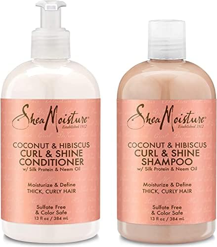 Shea Moisture Shampoo and Conditioner Set, Coconut & Hibiscus Curl & Shine, Curly Hair Products with Coconut Oil, Vitamin E & Neem Oil Provides Frizz Control, 13 Fl Oz Ea SheaMoisture