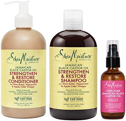 SheaMoisture Strengthen and Restore Shampoo, Conditioner and Body Care Oil Set for Dry Skin and Hair - Jamaican Black Castor Oil with Shea Butter SheaMoisture