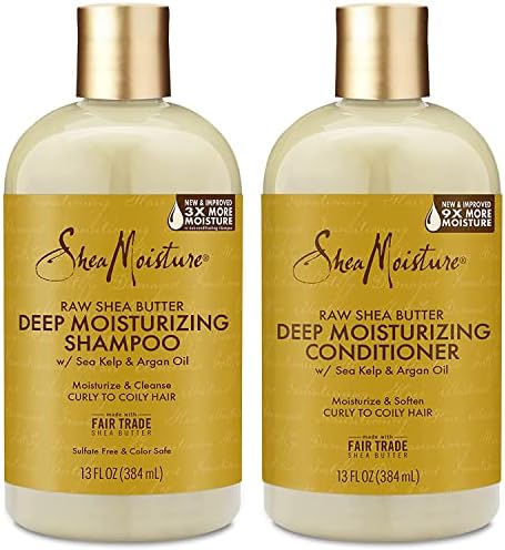 Shea Moisture Raw Shea Butter Shampoo and Conditioner Set, Deep Moisturizing with Sea Kelp & Argan Oil, Sulfate Free & Silicone Free, Curly Hair Products, Family Size, 13 Fl Oz (Pack of 2) SheaMoisture