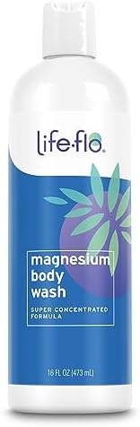 LIFE-FLO Magnesium Body Wash, Refreshing, Moisturizing Liquid Soap with Magnesium Chloride from the Zechstein Seabed, Peppermint Oil and Rosemary Oil, 60-Day Guarantee, Not Tested on Animals, 16oz Life-flo