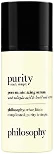 philosophy purity made simple pore minimizing facial serum- with salicylic acid, lentil seed extract & lilac extract – decreases the appearance of pores instantly - vegan formula - 1 fl oz. philosophy