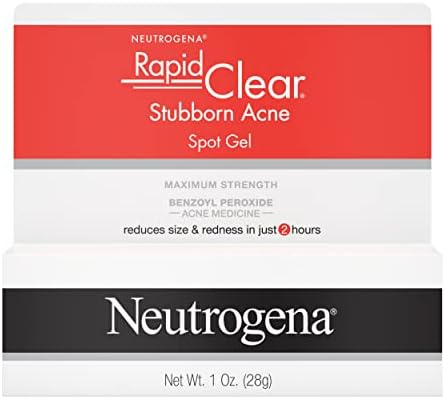 Neutrogena Rapid Clear Stubborn Acne Spot Treatment Gel with Maximum Strength 10% Benzoyl Peroxide Acne Treatment Medication, Pimple Cream for Acne Prone Skin Care, 1 oz Neutrogena