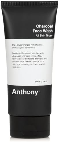 Anthony Charcoal Face Wash, 6 Fl Oz - Detoxifies, Energizes, Rejuvenates & Protects with Coffea Arabica, Taurine & Marine Extracts - Sulfate & Paraben-Free Skincare for Men Anthony