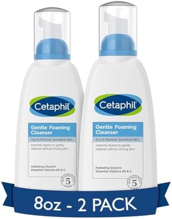 Cetaphil Oil Free Gentle Foaming Cleanser For Dry to Normal, Sensitive Skin, 8oz Pack of 2, Made with Glycerin and Vitamins B5 and E, Dermatologist Tested, Hypoallergenic, Soap Free, Fragrance Free Cetaphil