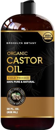 Brooklyn Botany Organic Castor Oil for Hair Growth, Eyelashes & Eyebrows - 100% Pure and Natural Carrier Oil, Hair & Body Oil - Moisturizing Massage Oil for Aromatherapy - 8 Fl Oz Brooklyn Botany