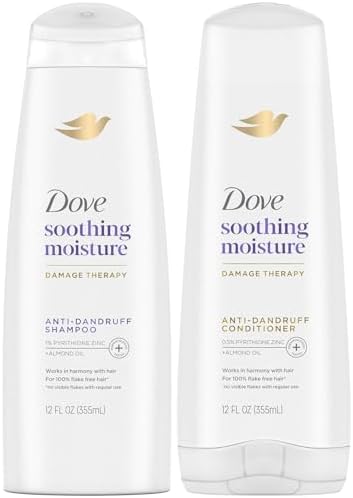 Dove Anti-Dandruff Shampoo and Conditioner Set – Soothing Moisture with Pyrithione Zinc + Sweet Almond Oil for Hair, 12 Oz Ea Dove