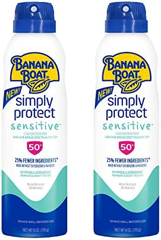 Banana Boat Mineral Enriched Sunscreen, Sensitive Skin, Broad Spectrum Spray, SPF 50, 6oz. - Twin Pack Banana Boat