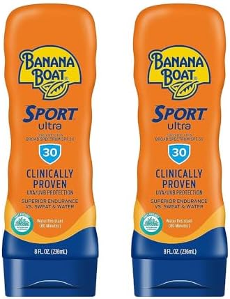 Banana Boat Water Resistant Sport Performance Broad Spectrum SPF 30 Sunscreen Lotion, Swim Splash Sport - Up to 80 Minutes Water Resistant, 8 Fl Oz (Pack of 2) Banana Boat