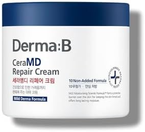 DERMA B CeraMD Repair Body Cream, Unscented Moisturizer for Dry and Rough Skin, Relieves Itchiness due to Dryness, Fragrance Free, 14.54 Fl. Oz., 430ml Derma B