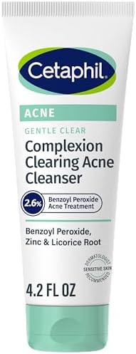 Cetaphil Gentle Clear Complexion-Clearing BPO Acne Cleanser with 2.6% Benzoyl Peroxide, Creamy and Soothing for Sensitive Skin, Suitable for All Skin Types, 4.2oz Cetaphil