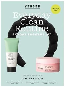 Versed Everyday Clean Routine Travel Essentials 3-Piece Skincare Set - Dew Point Gel Cream (2 fl oz), Good Hair Day Black Headband & Day Dissolve Cleansing Balm (2.3 oz) - Non-Toxic + Vegan Versed