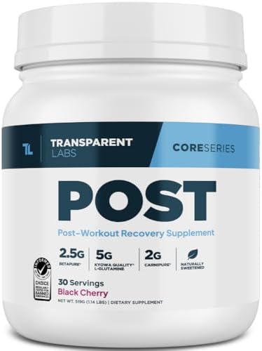 Transparent Labs Post - Post-Workout Recovery Muscle Builder with L-Glutamine, Beta-Alanine and BetaPure Betaine Anhydrous for Muscle Recovery and Muscle Building - 30 Servings, Black Cherry Transparent Labs