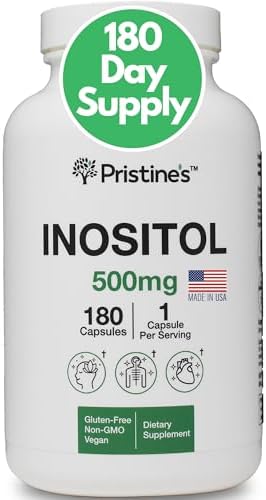 PRISTINE'S Myo Inositol PCOS Supplement Capsules - 500mg 180 Day Supply - Healthy Hormonal, Ovarian & Fertility Support Supplements - Vegan, Gluten Free, Non GMO Pristine'S