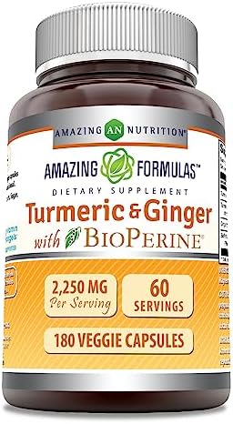 Amazing Formulas Turmeric Curcumin & Ginger with BioPerine Supplement | 1500 Mg Per Serving | 180 Veggie Capsules | Non-GMO | Gluten Free | Made in USA | Ideal for Vegetarians Amazing Nutrition