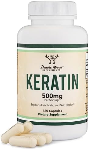 Keratin Hair Growth Vitamin (500mg per Serving, 120 Pills) Keratin Hair Treatment for Men and Women (Vital Protein for Hair, Skin, and Nails) Vitaminas para El Cabello, Vegan Safe by Double Wood Double Wood Supplements