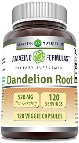 Amazing Formulas Dandelion Root (Taraxacum Officinale) Supplement | 520 Mg Per Serving | 120 Veggie Capsules | Non-GMO | Gluten-Free | Made in USA Amazing Nutrition