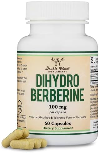 Dihydroberberine Supplement 100mg, 60 Capsules (Patented GlucoVantage Super Berberine, May be 5X More Effective Than Berberine with Less Side Effects) Third Party Tested, Vegan Safe by Double Wood Double Wood Supplements