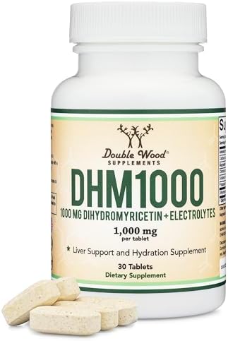 DHM1000 Dihydromyricetin (DHM) Tablets - Most Powerful DHM Supplement on The Market - 1,000mg (30 Count) Enhanced with Electrolytes for Hydration and Liver Support by Double Wood Double Wood Supplements