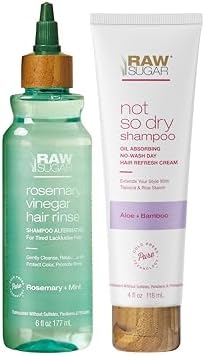 Raw Sugar Hair Care & Styling Kit - Rosemary + Apple Cider Vinegar Rinse & Not So Dry Shampoo, Formulated without Sulfates + Parabens, Cruelty Free & Vegan Raw Sugar