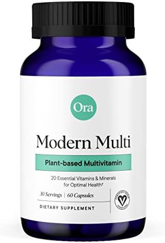 Ora Organic Plant Based Multivitamin for Women and Men, Bluelight Protection - Brain, Eye, Energy, Immune, Skin, Hair, Heart, and Bone Health Support, 60 Vegan Capsules Ora Organic