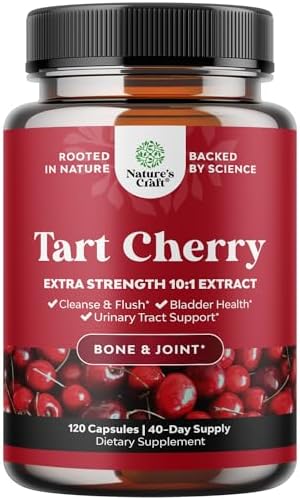 Advanced Tart Cherry Extract Capsules - Extra Strength 750mg Per Serving Equivalent Tart Cherry Capsules Uric Acid Cleanse and Joint Support Supplement - Muscle Recovery Supplement 120 Count Natures Craft