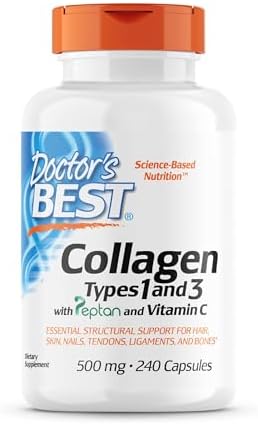 Doctor's Best Collagen Types 1 & 3 with Vitamin C, Non-GMO, Gluten Free, Soy Free, Supports Hair, Skin, Nails, Tendons & Bones, 500 mg, 240 Caps (DRB-00263) Doctor's Best