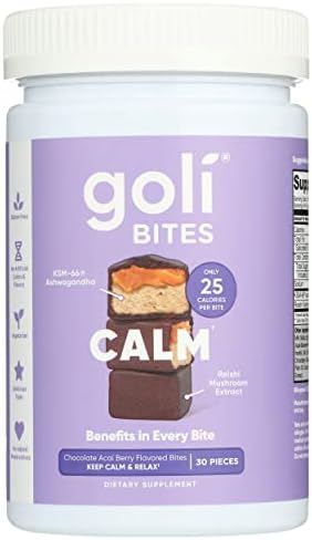 Goli Nutrition Calm Ashwagandha Bites Chocolate Acai Berry Flavor, Caffeinated, Vegetarian, Gluten Free and No Added Preservatives, 30 Pieces (Pack of 1) Goli