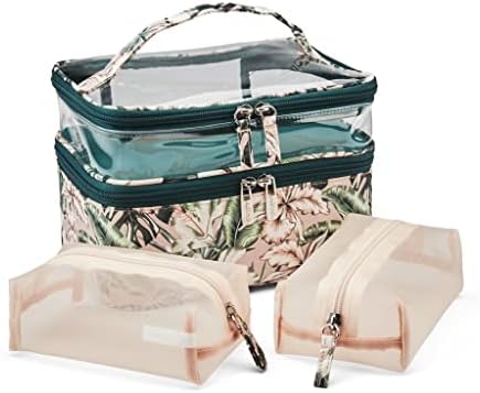 Conair Travel Makeup Bag, Large Toiletry and Cosmetic Bag, Perfect Size for Use At Home or Travel, Three Piece Train Case Set in Tropical Print Conair