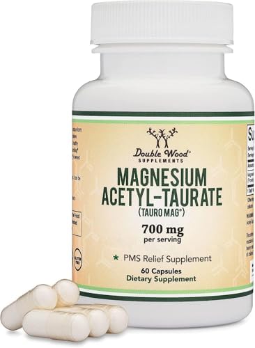 Magnesium Acetyl-Taurate (ATA MG, TauroMag) Novel and Patented Form of Magnesium for PMS and Cramp Relief (60 Capsules, 350mg) PMS Relief Magnesium Supplement by Double Wood Supplements Double Wood Supplements