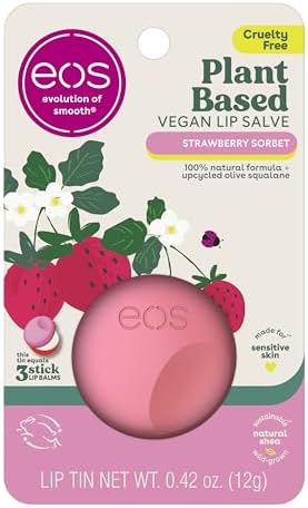 eos Plant-Based Vegan Lip Salve- Strawberry Sorbet, 100% Natural Formula, Made with Upcycled Olive Squalane, Cruelty-Free Lip Balm, 0.42 oz eos