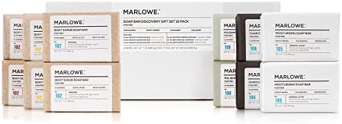 MARLOWE. Soap Bar Discovery Gift Set, Mens Skin Care Variety Selection of Exfoliating Body Scrub, Charcoal, Moisturizing & Polishing Body Bar Soaps for Men, 12 Pack Marlowe.