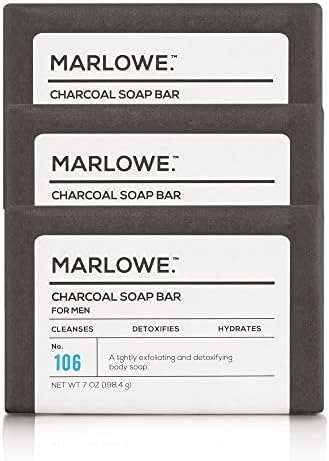 MARLOWE. No. 106 Charcoal Soap 7 oz (3 Bars) Body Bar Soap for Men, Cleansing, Purifying & Hydrating with Natural Extracts, Shea Butter, Olive Oil & Green Tea Extracts, Fresh Woodsy Scent Marlowe.